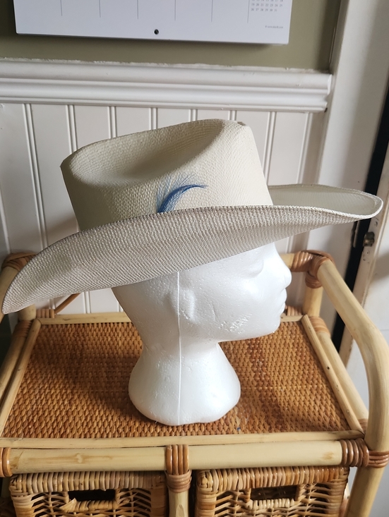 Smithbilt Hats Accessories - Smithbilt Cream Straw Western Hat with Blue Feather